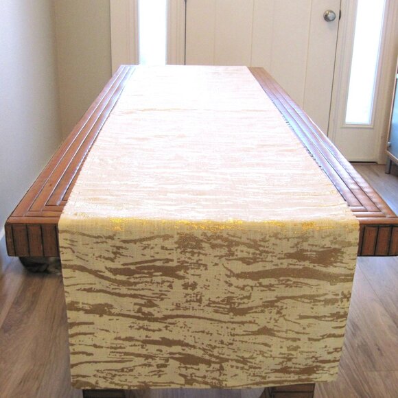 16" x 71" Metalic Gold & Natural Cotton Table Runner - Picture 2 of 3